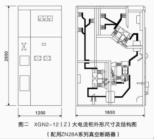 XGN2-12環(huán)網(wǎng)柜大電流柜外形尺寸及結(jié)構(gòu)圖