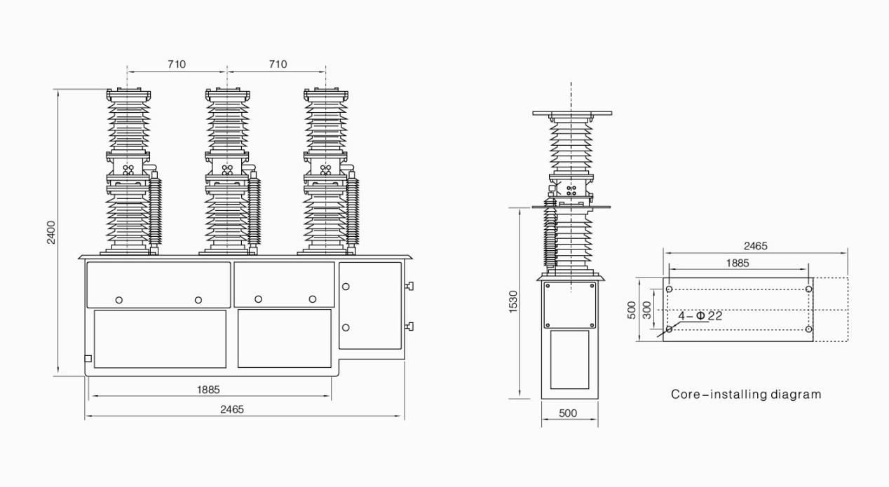 ZW7-40.5戶(hù)外真空斷路器外形尺寸圖